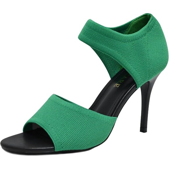 Sicare Peep Toe Heels Short-cuff Faux Leather Women Stretchy Knit Heel Sandal - Picture 1 of 10